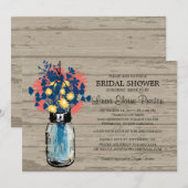 Rustic Mason Jar Wildflowers Vrijgezellenfeest Kaart (Voorkant / Achterkant)