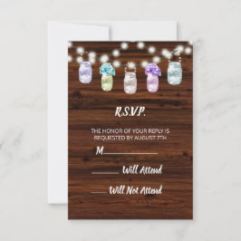 Rustic Mason Jar with Lights Wedding R.S.V.P. RSVP Kaartje