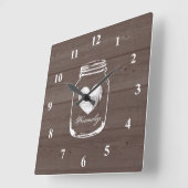 Rustic mason jar wood grain panel wall clock vierkante klok (Hoek)