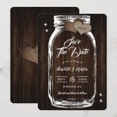 Rustic Mason Jar Wood Twee Burlap Hearts Wedding Save The Date (Voorkant / Achterkant)