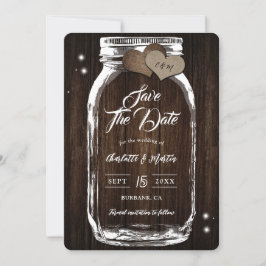 Rustic Mason Jar Wood Twee Burlap Hearts Wedding Save The Date