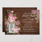 Rustic Mason Jar & Wood Vrijgezellenfeest Invite Kaart (Voorkant / Achterkant)