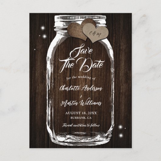 Rustic Mason Jar Wood Wedding Save The Date Aankondigingskaart (Voorkant)