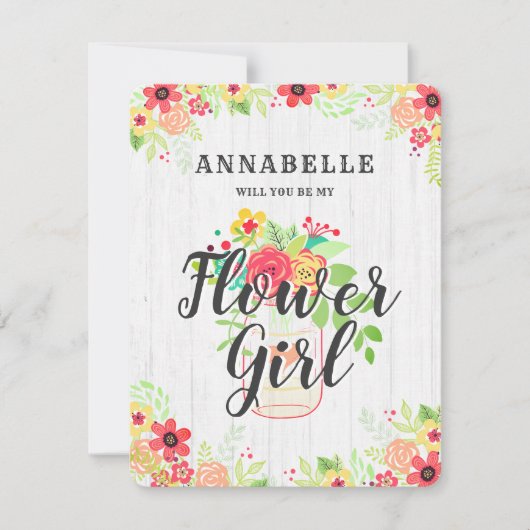 Rustic Mason Jar wordt mijn Bloemenmeisje Kaart (Voorkant)