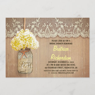 Rustic Mason Jar Yellow Hydrangea vrijgezellenfees Kaart