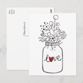 Rustic Mason Jar Zwart en wit Love Flowers Briefkaart (Voorkant / Achterkant)