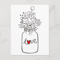 Rustic Mason Jar Zwart en wit Love Flowers