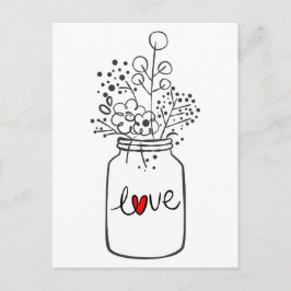 Rustic Mason Jar Zwart en wit Love Flowers Briefkaart