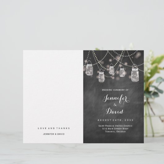 Rustic Mason Jars and Fireflies Wedding Programs (Staand voorkant)