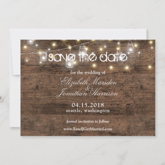 Rustic Mason Jars and String Lights Photo Wedding Save The Date (Achterkant)