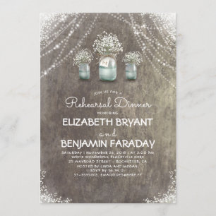 Rustic Mason Jars Baby's Breath Repetitie Diner Kaart