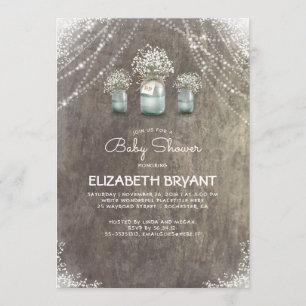 Rustic Mason Jars Baby's Breath Schattige Baby sho Kaart