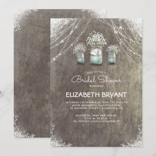 Rustic Mason Jars Baby's Breath Vrijgezellenfeest Kaart (Voorkant / Achterkant)