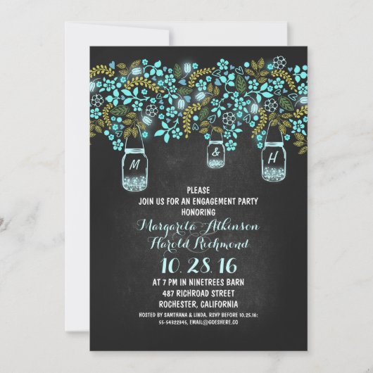 Rustic Mason Jars Chalkboard Engagement Party Kaart (Voorkant)