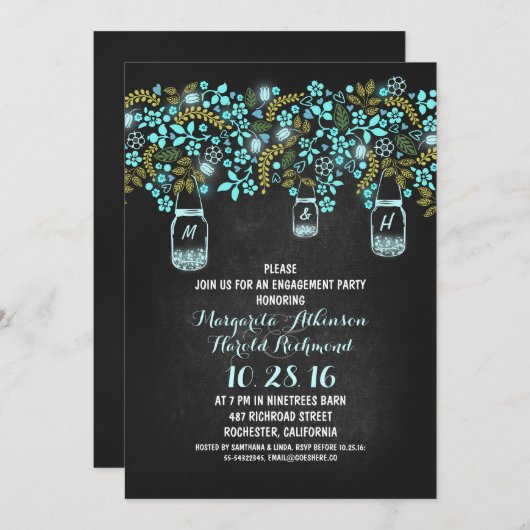 Rustic Mason Jars Chalkboard Engagement Party Kaart (Voorkant / Achterkant)