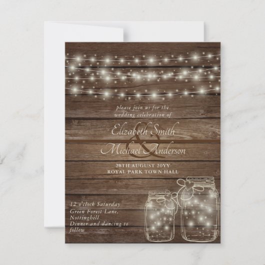 Rustic Mason Jars en Lights Wedding Invitations (Voorkant)