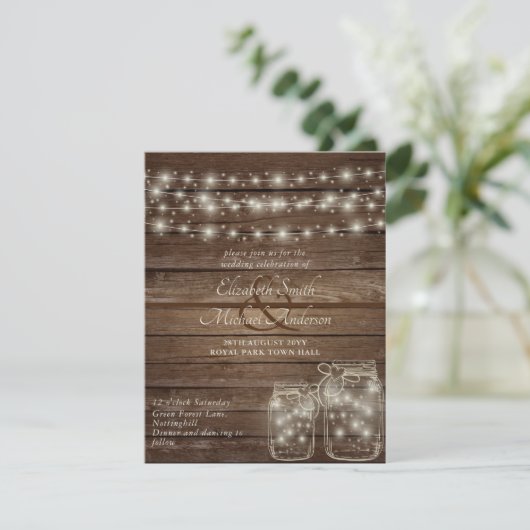 Rustic Mason Jars en Lights Wedding Invitations (Staand voorkant)