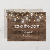 Rustic Mason Jars en String Lights bewaren de datu Aankondigingskaart (Voorkant / Achterkant)