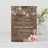 Rustic Mason Jars Lights Blush Floral Wedding Kaart (Staand voorkant)