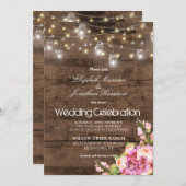Rustic Mason Jars Lights Blush Floral Wedding Kaart (Voorkant / Achterkant)