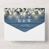 Rustic Mason Jars Lights Foliage Monogram Weddensc All In One Uitnodiging (Achterkant)