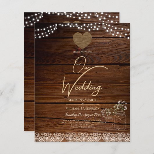 Rustic Mason Jars Lights Lace Gypsophilia WEDDING (Voorkant / Achterkant)