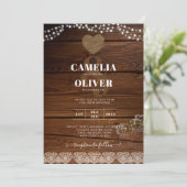 Rustic Mason Jars Lights Lace Gypsophilia WEDDING Kaart (Staand voorkant)