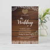 Rustic Mason Jars Lights Lace Gypsophilia WEDDING Kaart (Staand voorkant)