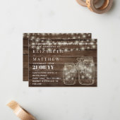 Rustic Mason Jars Lights Wedding Invites met Env. Notitiekaartje (Voorkant / Achterkant in situ)