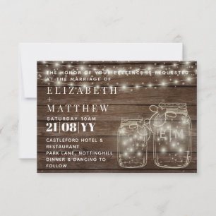 Rustic Mason Jars Lights Wedding Invites met Env. Notitiekaartje