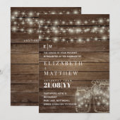 Rustic Mason Jars Lights Wood Wedding Invitations Feestdagenkaart (Voorkant / Achterkant)