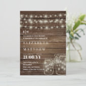 Rustic Mason Jars Lights Wood Wedding Invitations Feestdagenkaart (Staand voorkant)
