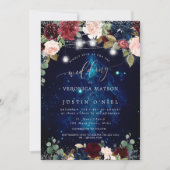 Rustic Mason Jars Midnight Sky Bourgondische bloem Kaart (Voorkant)