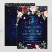 Rustic Mason Jars Midnight Sky Bourgondische bloem Kaart (Voorkant / Achterkant)