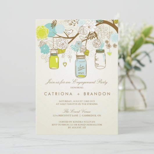 RUSTIC MASON JARS SPRING ENGAGEMENT PARTY INVITE KAART (Staand voorkant)