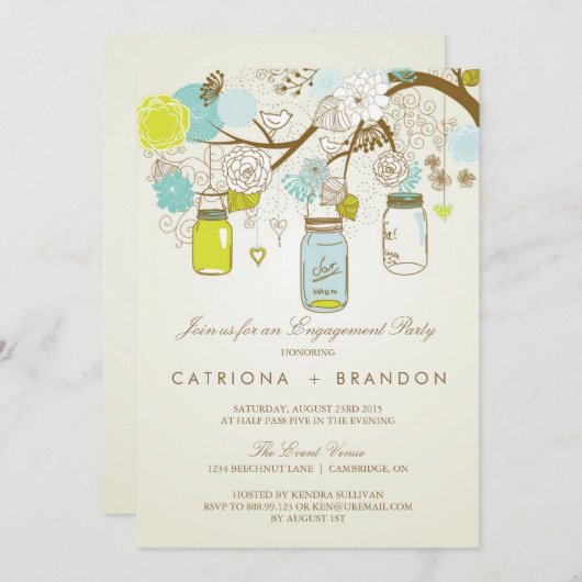 RUSTIC MASON JARS SPRING ENGAGEMENT PARTY INVITE KAART (Voorkant / Achterkant)