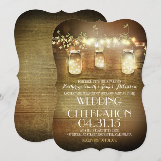 Rustic Mason Jars String Lights Elegant Wedding Kaart (Voorkant / Achterkant)