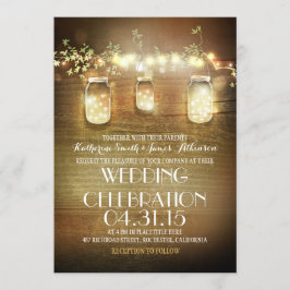 Rustic Mason Jars String Lights Elegant Wedding Kaart