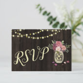 Rustic Mason Jars String Lights Floral Dark Wood RSVP Kaartje (Staand voorkant)