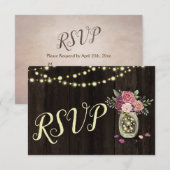 Rustic Mason Jars String Lights Floral Dark Wood RSVP Kaartje (Voorkant / Achterkant)