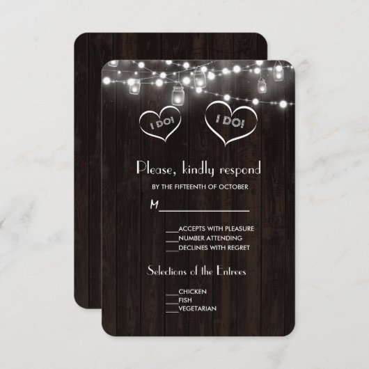 Rustic Mason Jars String Lights Old Barn Wedding RSVP Kaartje (Voorkant / Achterkant)