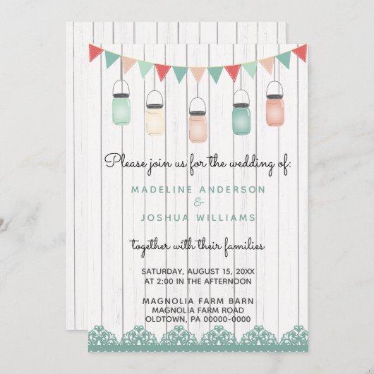 Rustic Mason Jars String Lights op het houtwacht Kaart (Voorkant / Achterkant)