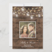 Rustic Mason Jars String Lights Photo Wedding Kaart (Achterkant)