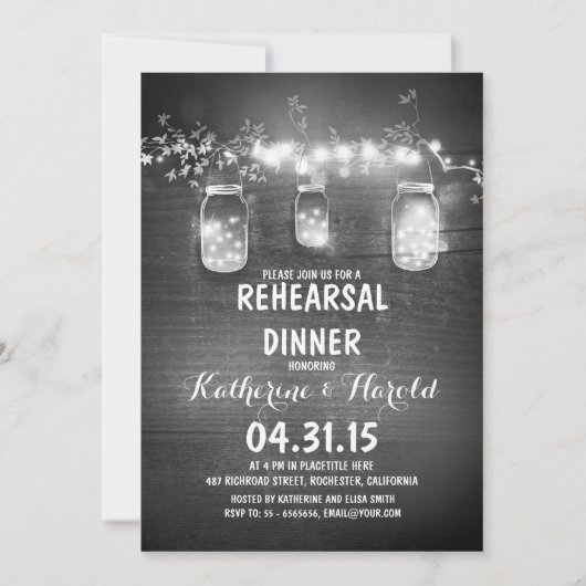 Rustic Mason Jars & String Lights repetitie diner Kaart (Voorkant)