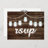 Rustic Mason Jars String Lights RSVP Uitnodiging Briefkaart (Voorkant / Achterkant)