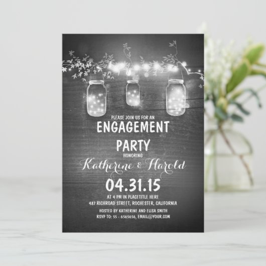 Rustic Mason Jars & String Lights verlovingsfeest Kaart (Staand voorkant)