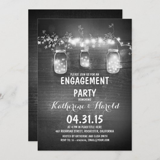 Rustic Mason Jars & String Lights verlovingsfeest Kaart (Voorkant / Achterkant)