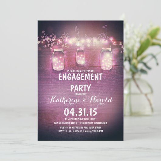 Rustic Mason Jars & String Lights verlovingsfeest Kaart (Staand voorkant)