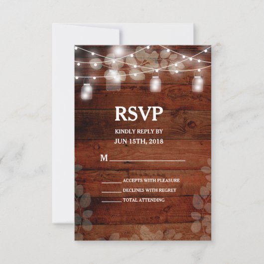 Rustic Mason Jars String Lights Wedding RSVP Card Kaartje (Voorkant)