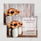 Rustic Mason Jars Sunflower Wedding RSVP-kaarten RSVP Kaartje (Voorkant / Achterkant)
